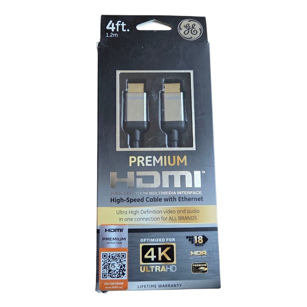 GE Premium HDMI High-Speed Cable With Ethernet 4ft [1.2m] New In Box